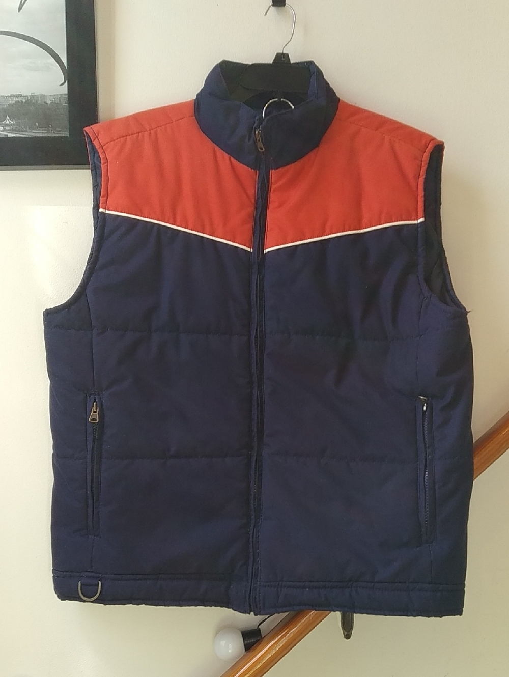 Old Navy Vintage Navy and Red/Orange Colorblock Quilted Puffer Vest